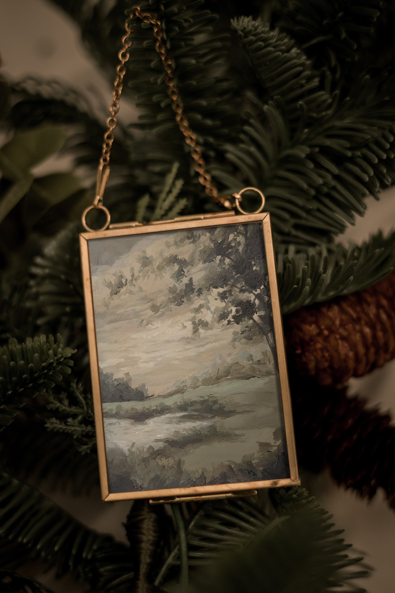 "At the Park" Gold Frame Ornament
