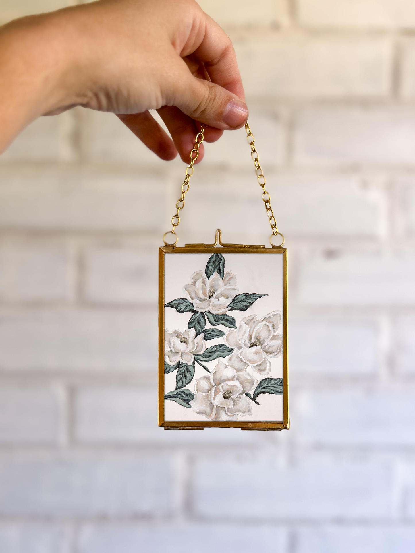 "Calming Magnolia" Gold Frame Ornament