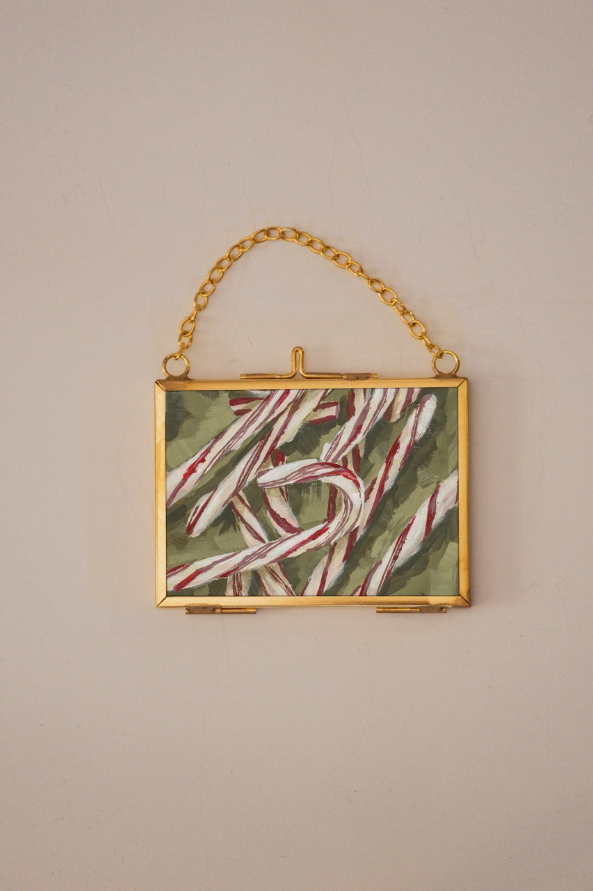 "Candy Canes" Gold Frame Ornament