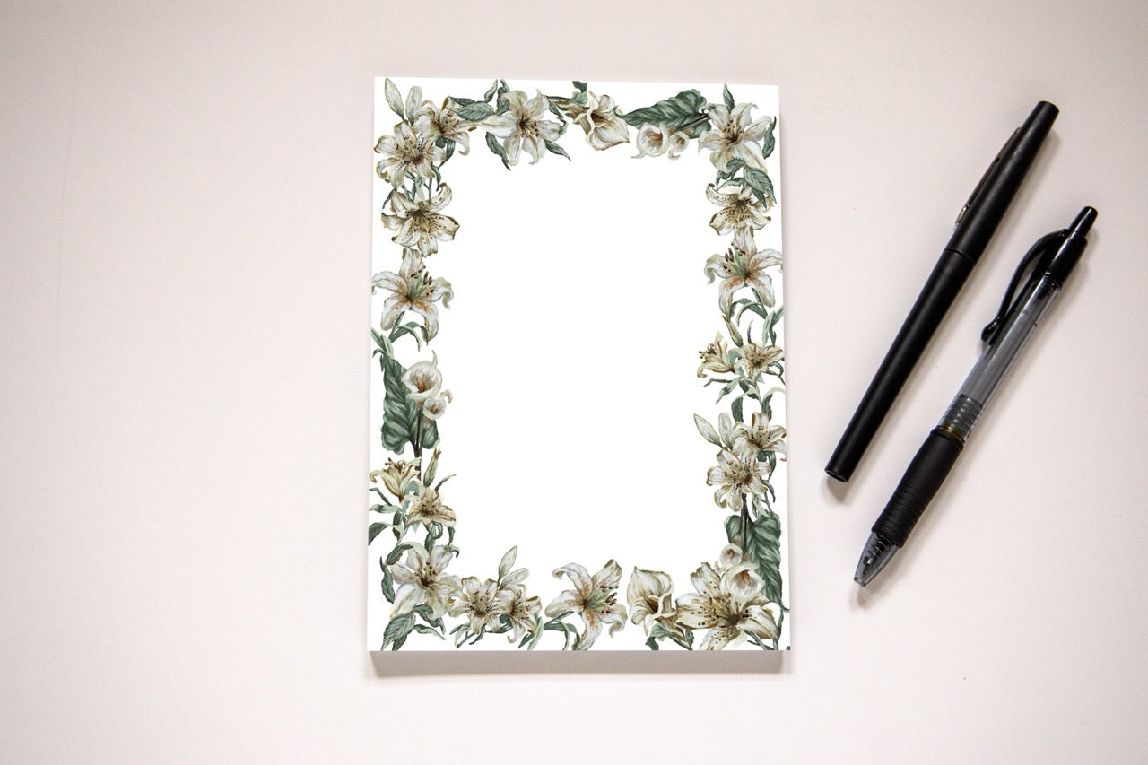 "Lily Flower Border" Notepad