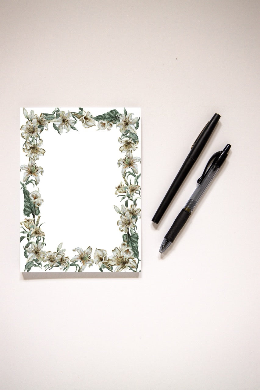 "Lily Flower Border" Notepad