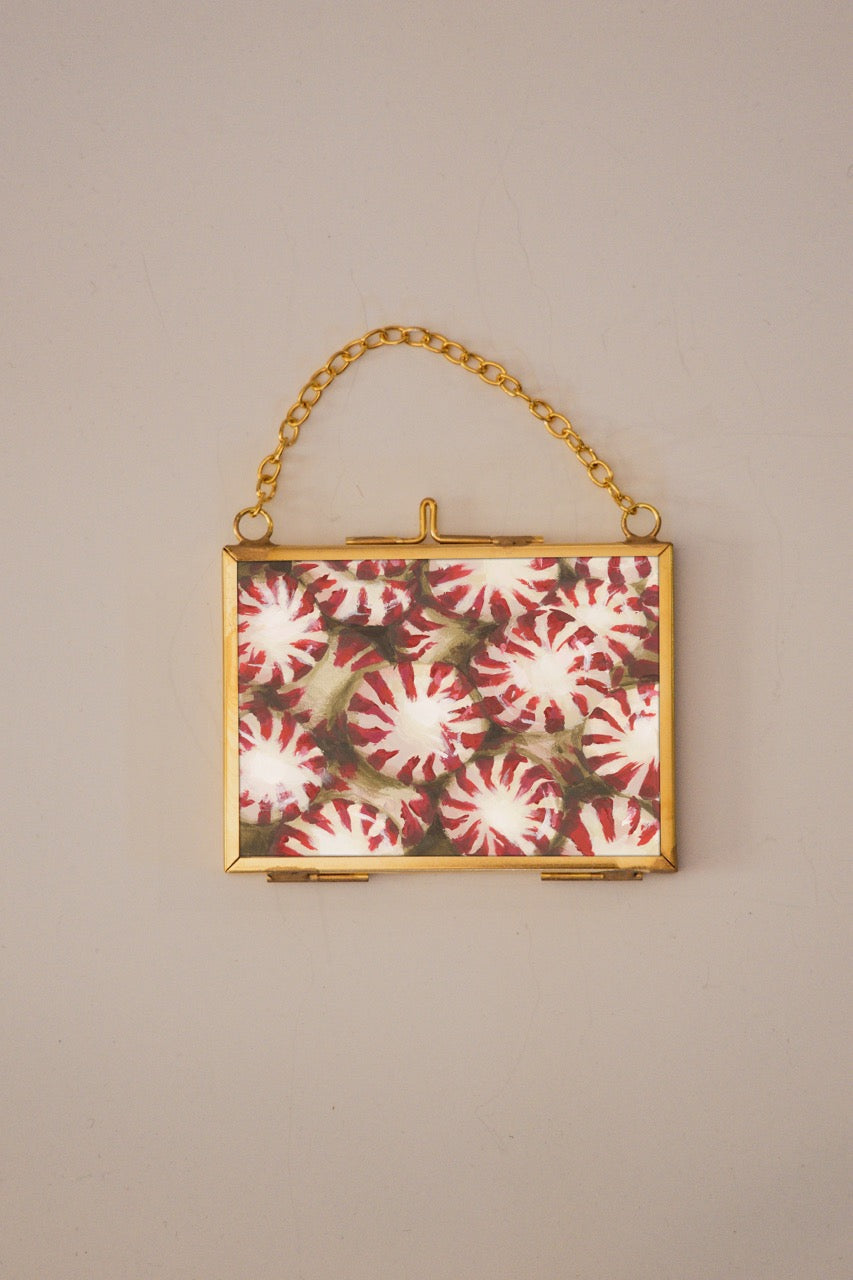 "Peppermints" Gold Frame Ornament