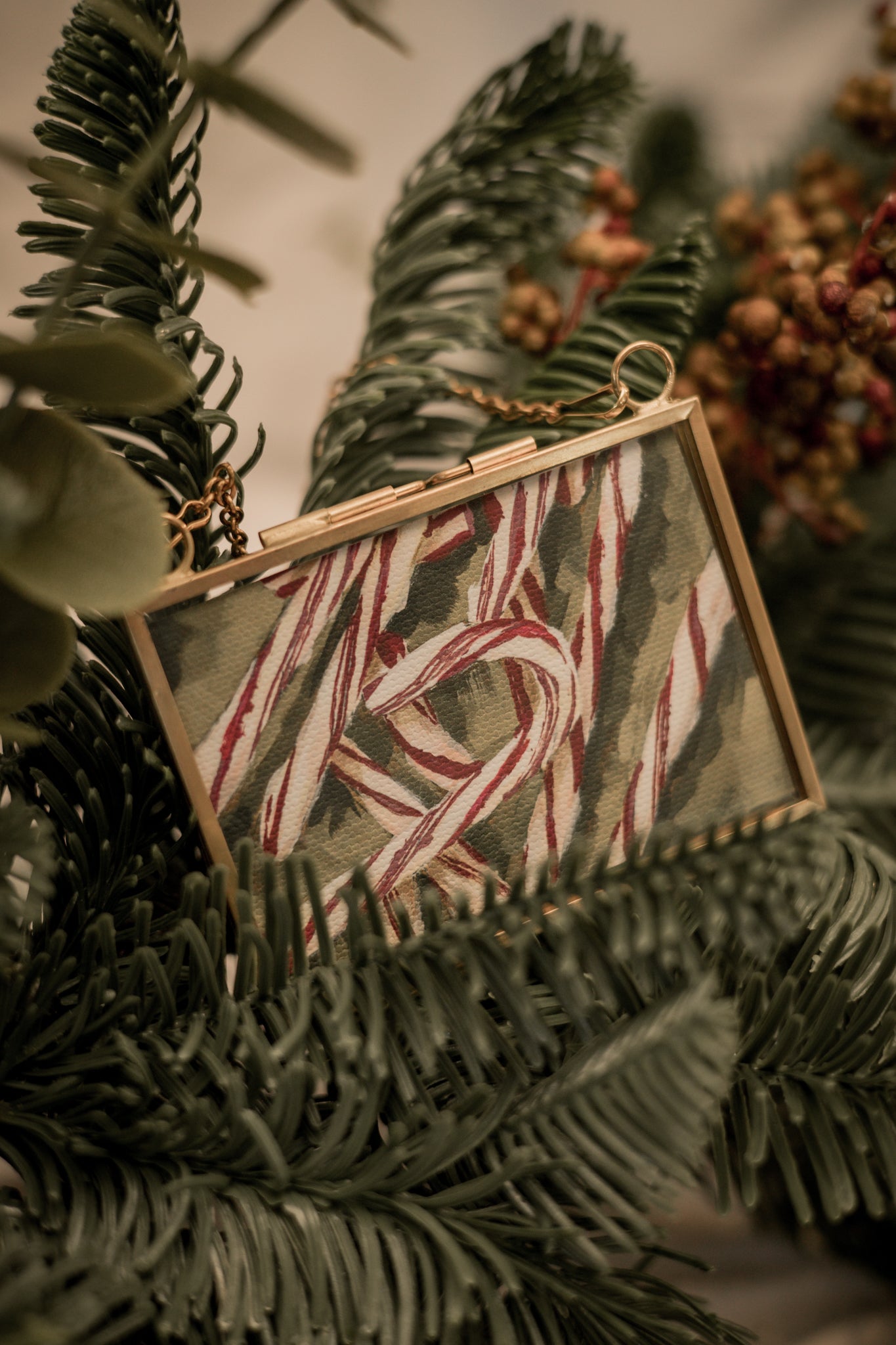 "Candy Canes" Gold Frame Ornament