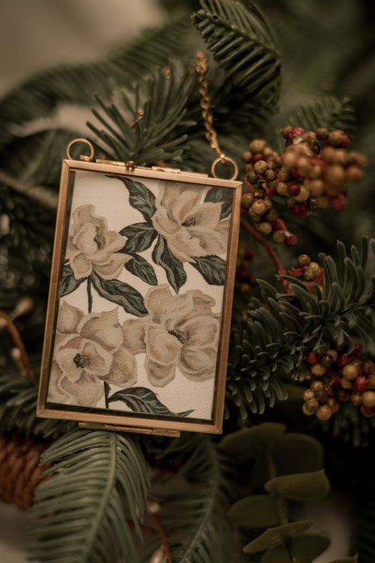 "Calming Magnolia" Gold Frame Ornament
