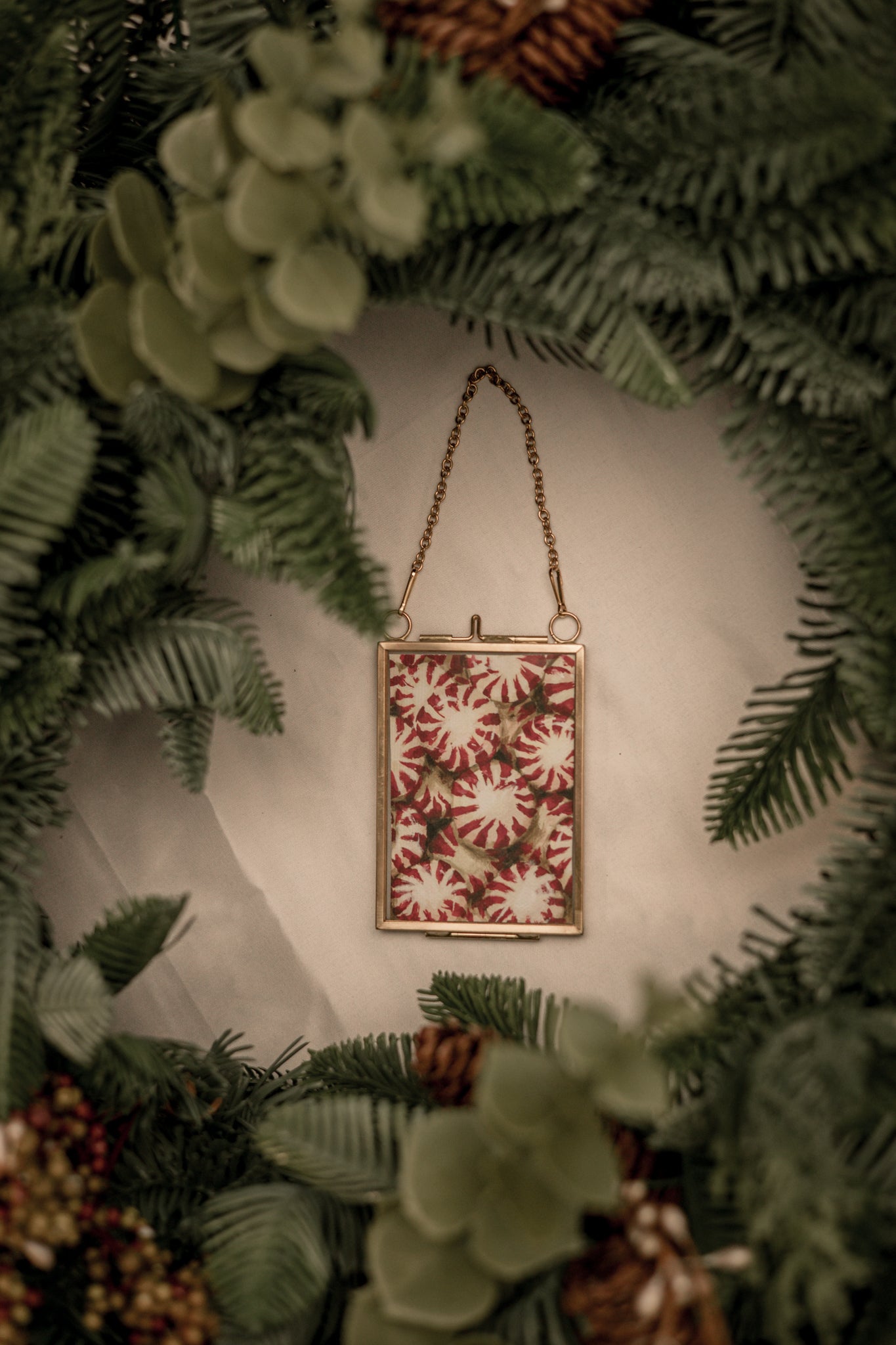 "Peppermints" Gold Frame Ornament