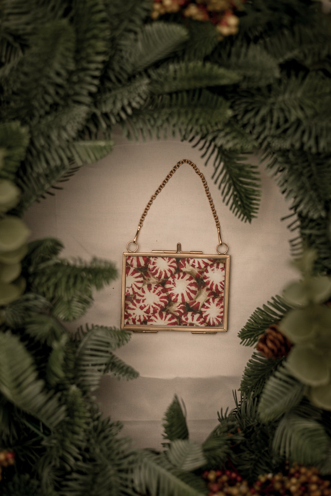 "Peppermints" Gold Frame Ornament