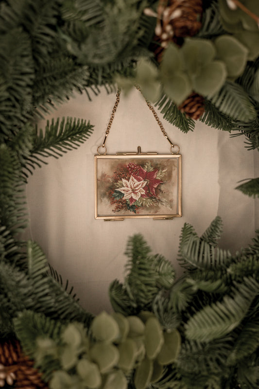 "Poinsettia 2" Gold Frame Ornament