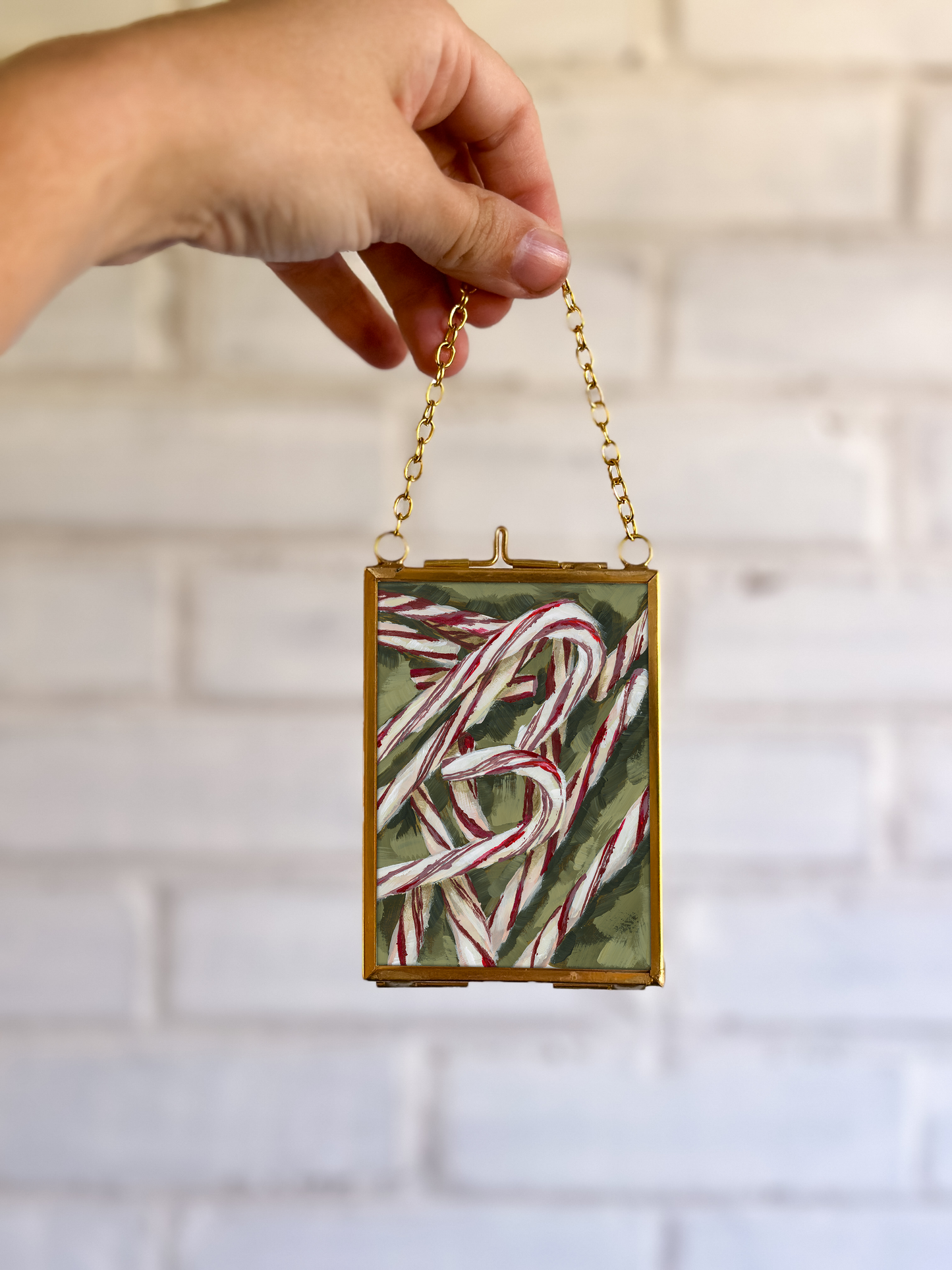 "Candy Canes" Gold Frame Ornament