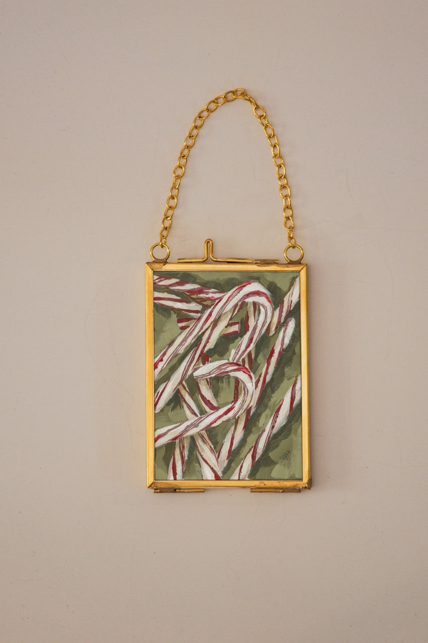 "Candy Canes" Gold Frame Ornament