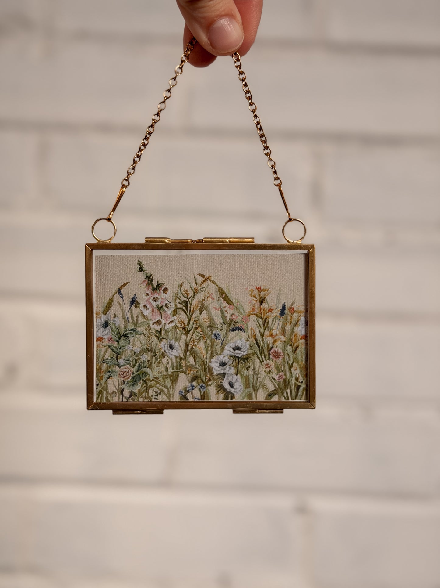 "Grassy Wildflowers" Gold Frame Ornament