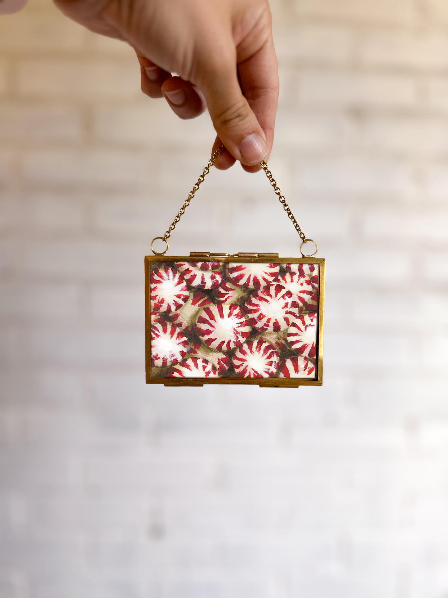 "Peppermints" Gold Frame Ornament