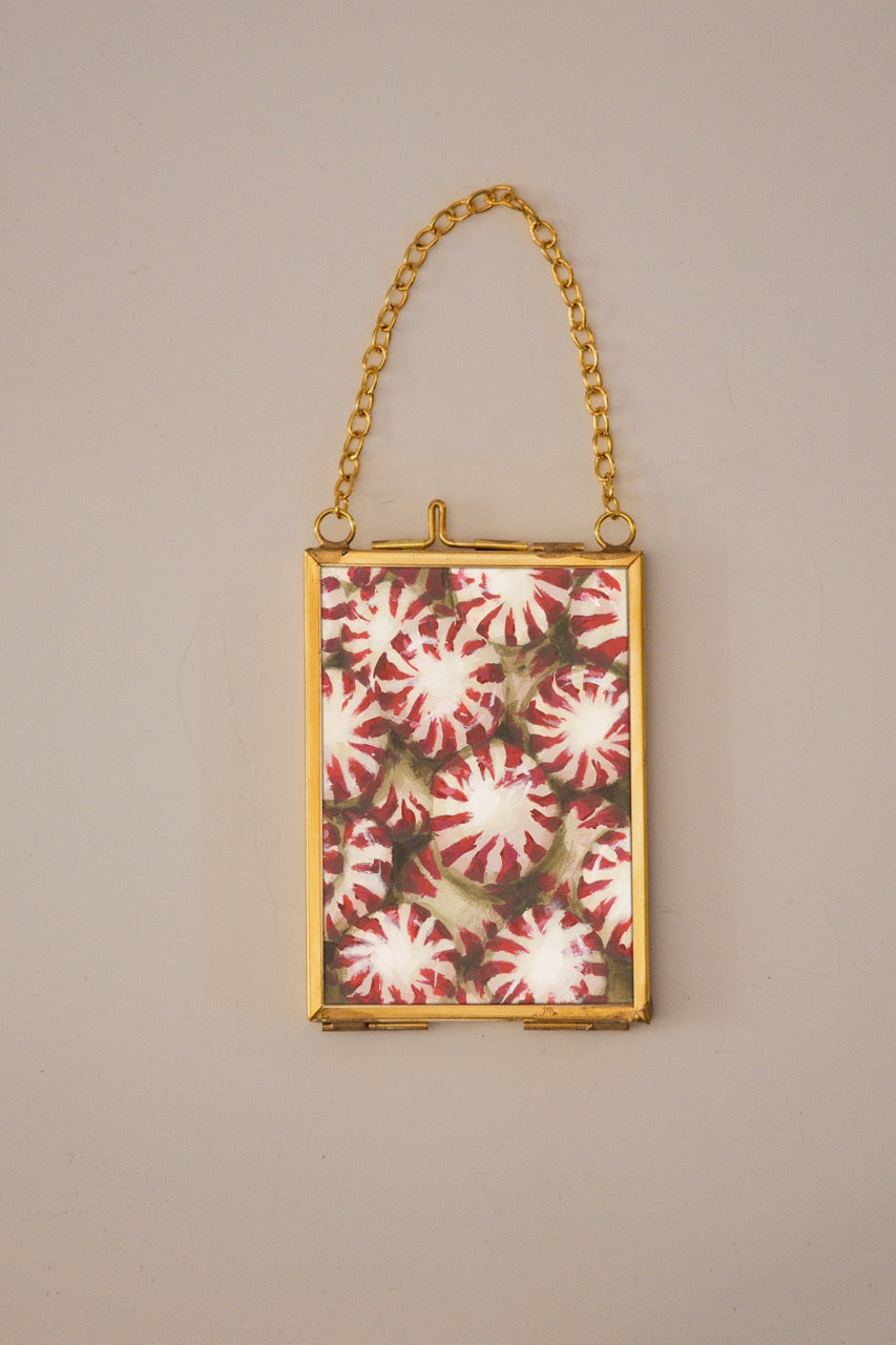 "Peppermints" Gold Frame Ornament