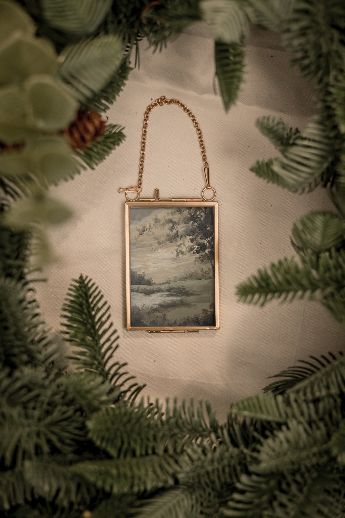 "At the Park" Gold Frame Ornament 