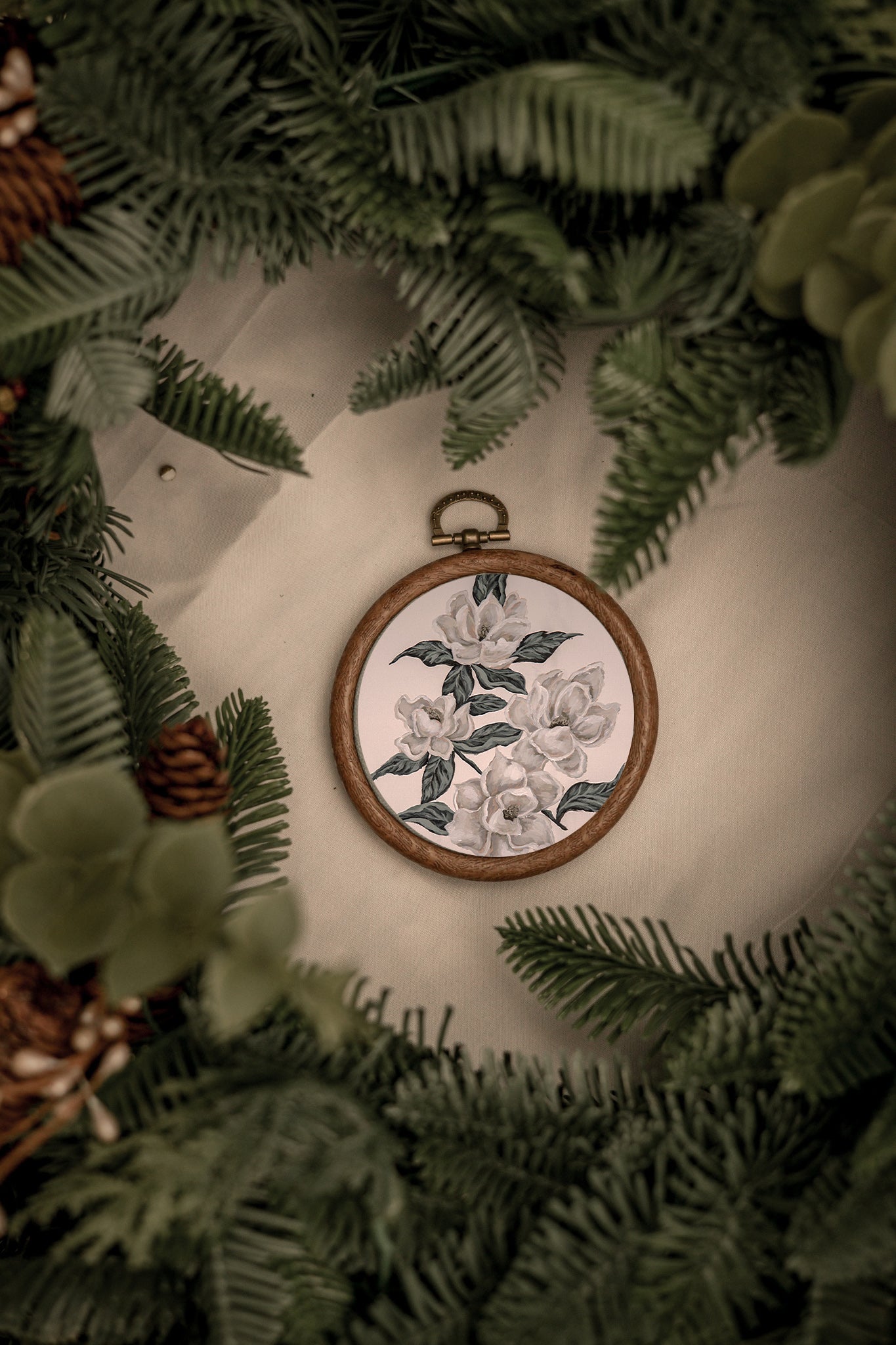 "Calming Magnolia" Circle Ornament 