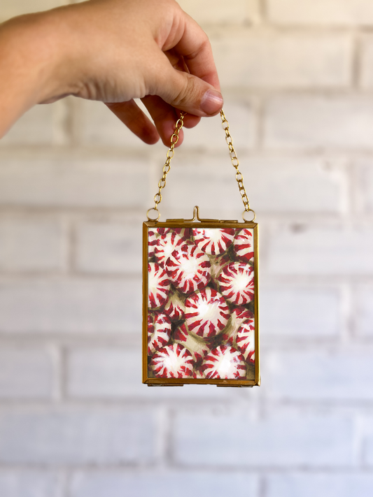 "Peppermints" Gold Frame Ornament 