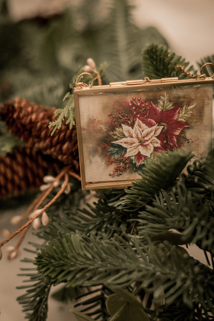 "Poinsettia 2" Gold Frame Ornament 