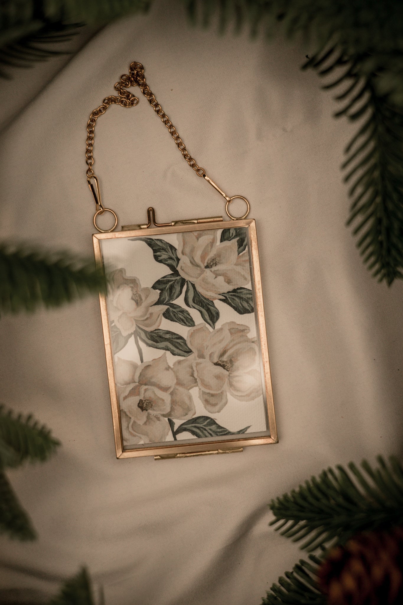 "Calming Magnolia" Gold Frame Ornament 