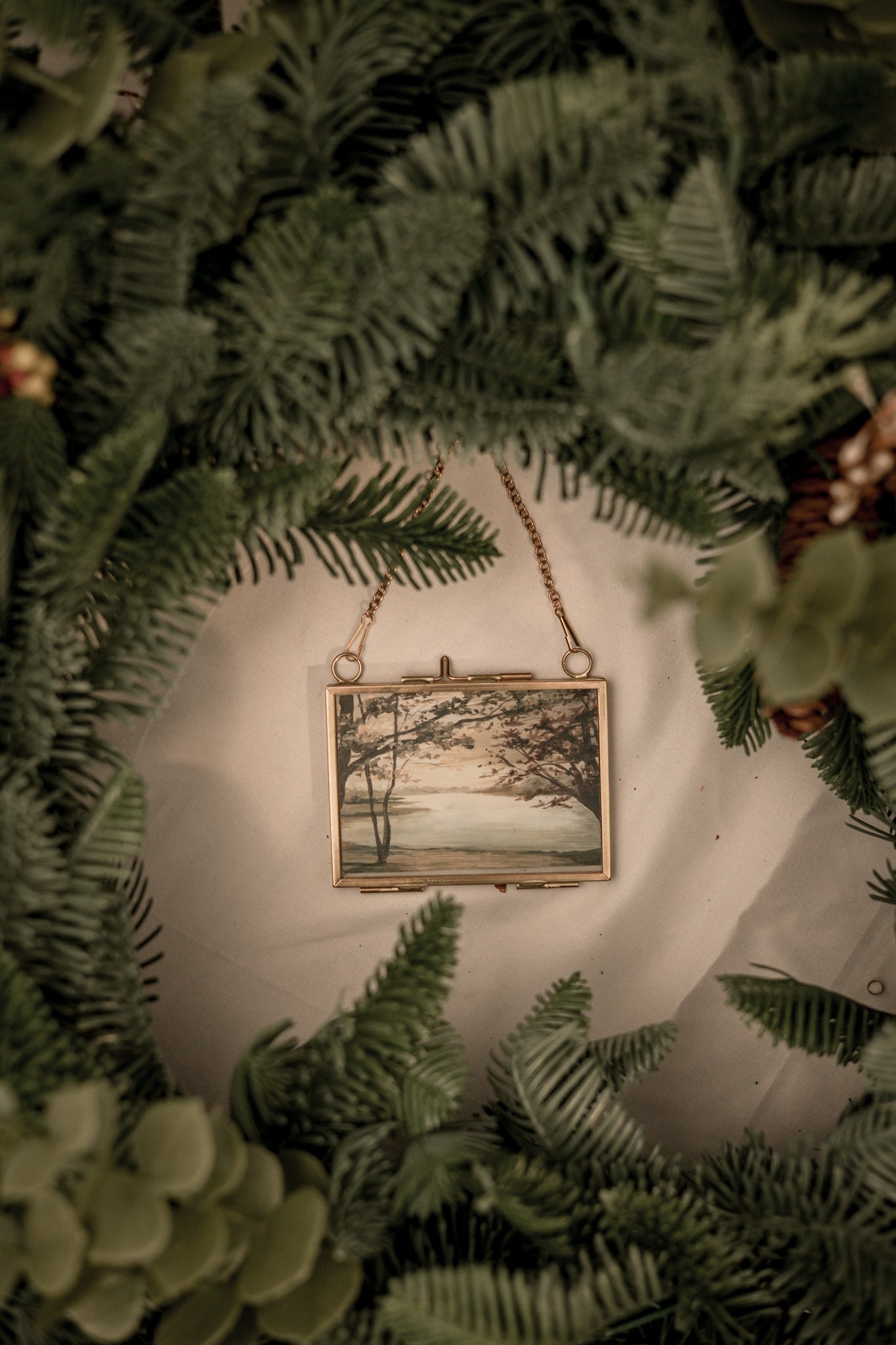 "The Lake House" Gold Frame Ornament 