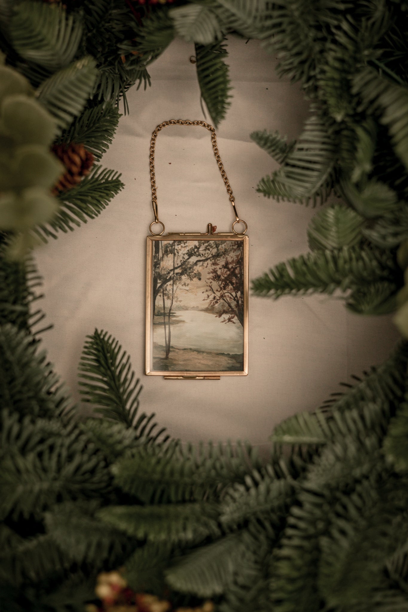 "The Lake House" Gold Frame Ornament 