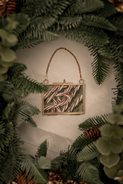 "Candy Canes" Gold Frame Ornament 