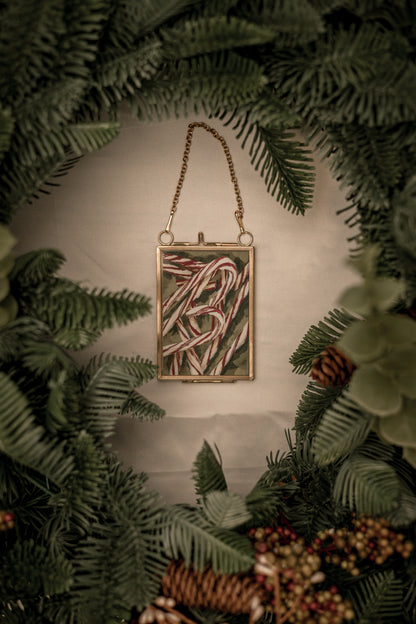 "Candy Canes" Gold Frame Ornament 