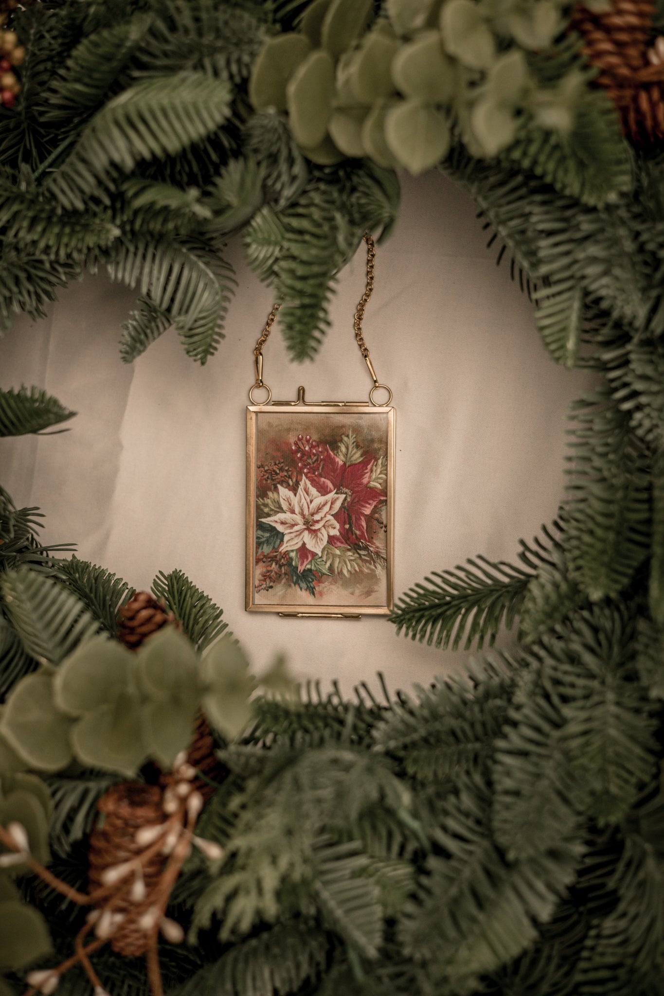 "Poinsettia 2" Gold Frame Ornament 