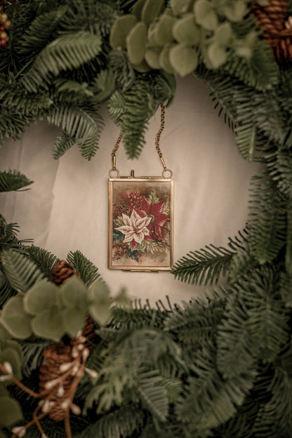 "Poinsettia 2" Gold Frame Ornament 