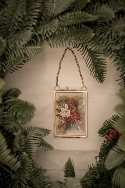 "Poinsettia 1" Gold Frame Ornament 