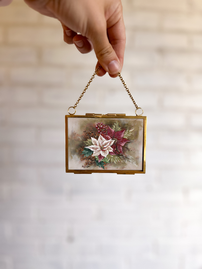 "Poinsettia 2" Gold Frame Ornament 