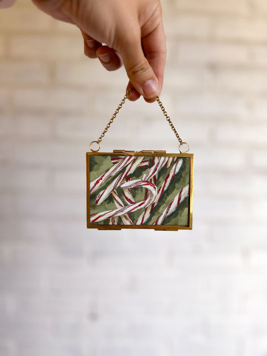 "Candy Canes" Gold Frame Ornament 