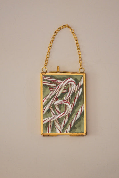 "Candy Canes" Gold Frame Ornament 