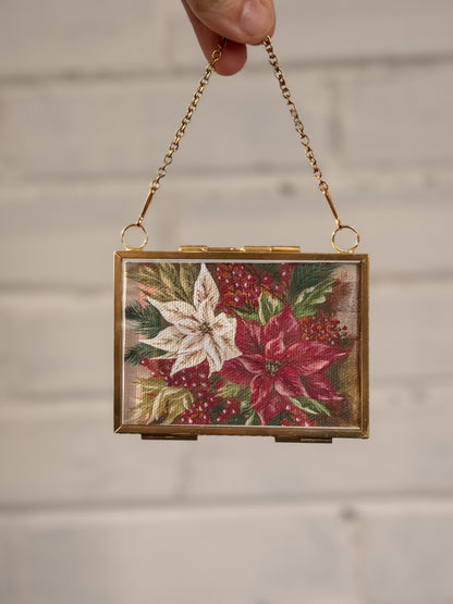 "Poinsettia 1" Gold Frame Ornament 