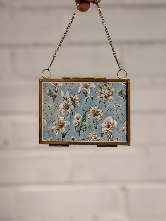 "Lily Flower Blue Pattern" Gold Frame Ornament