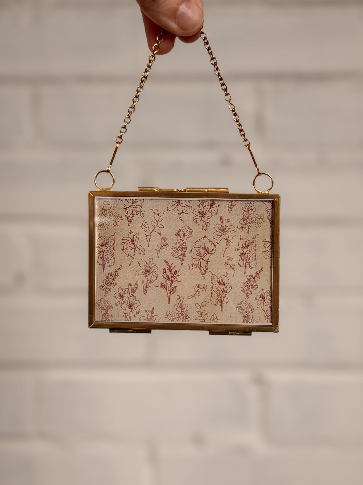 "Vintage Lily Flower Sketch" Gold Frame Ornament