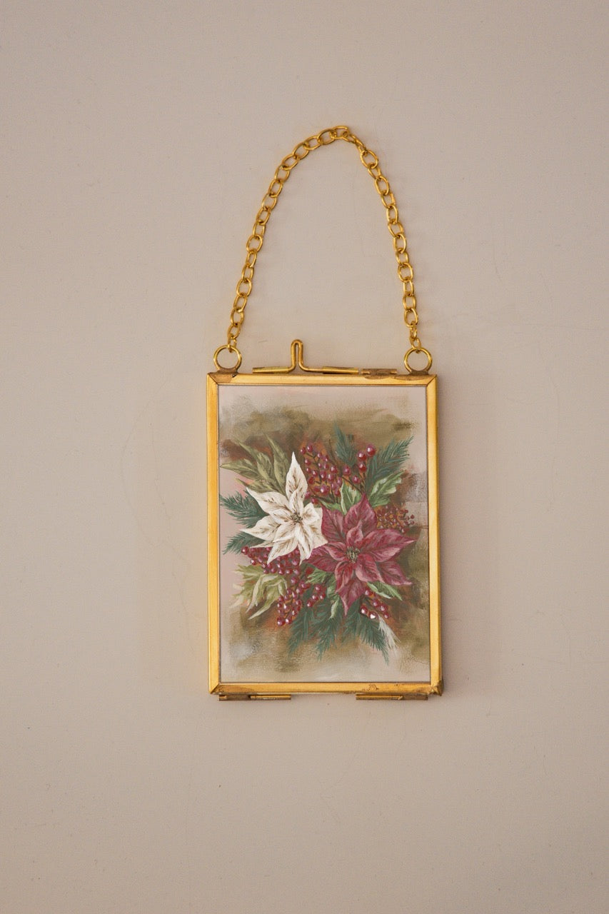 "Poinsettia 1" Gold Frame Ornament 