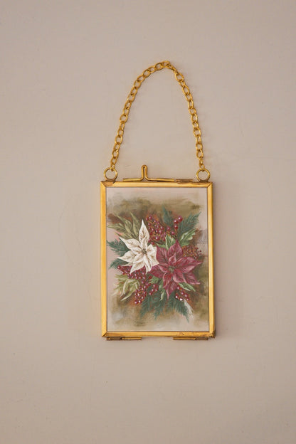 "Poinsettia 1" Gold Frame Ornament 