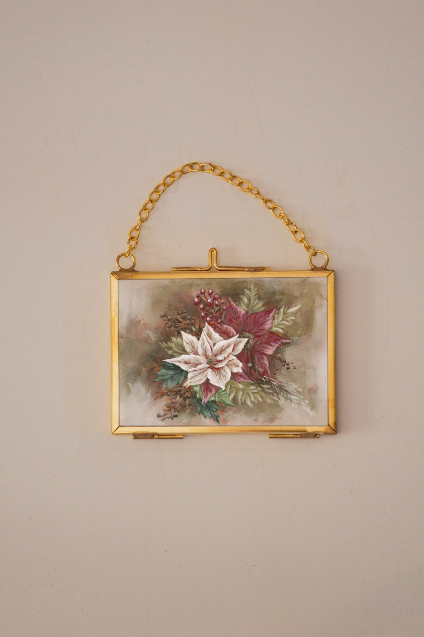 "Poinsettia 2" Gold Frame Ornament 
