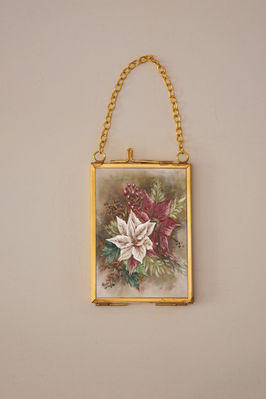 "Poinsettia 2" Gold Frame Ornament 