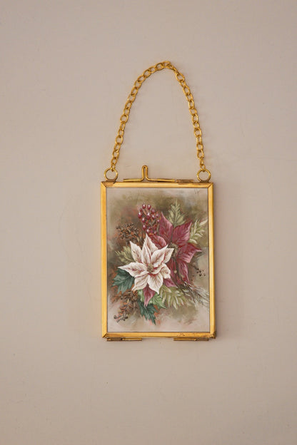 "Poinsettia 2" Gold Frame Ornament 